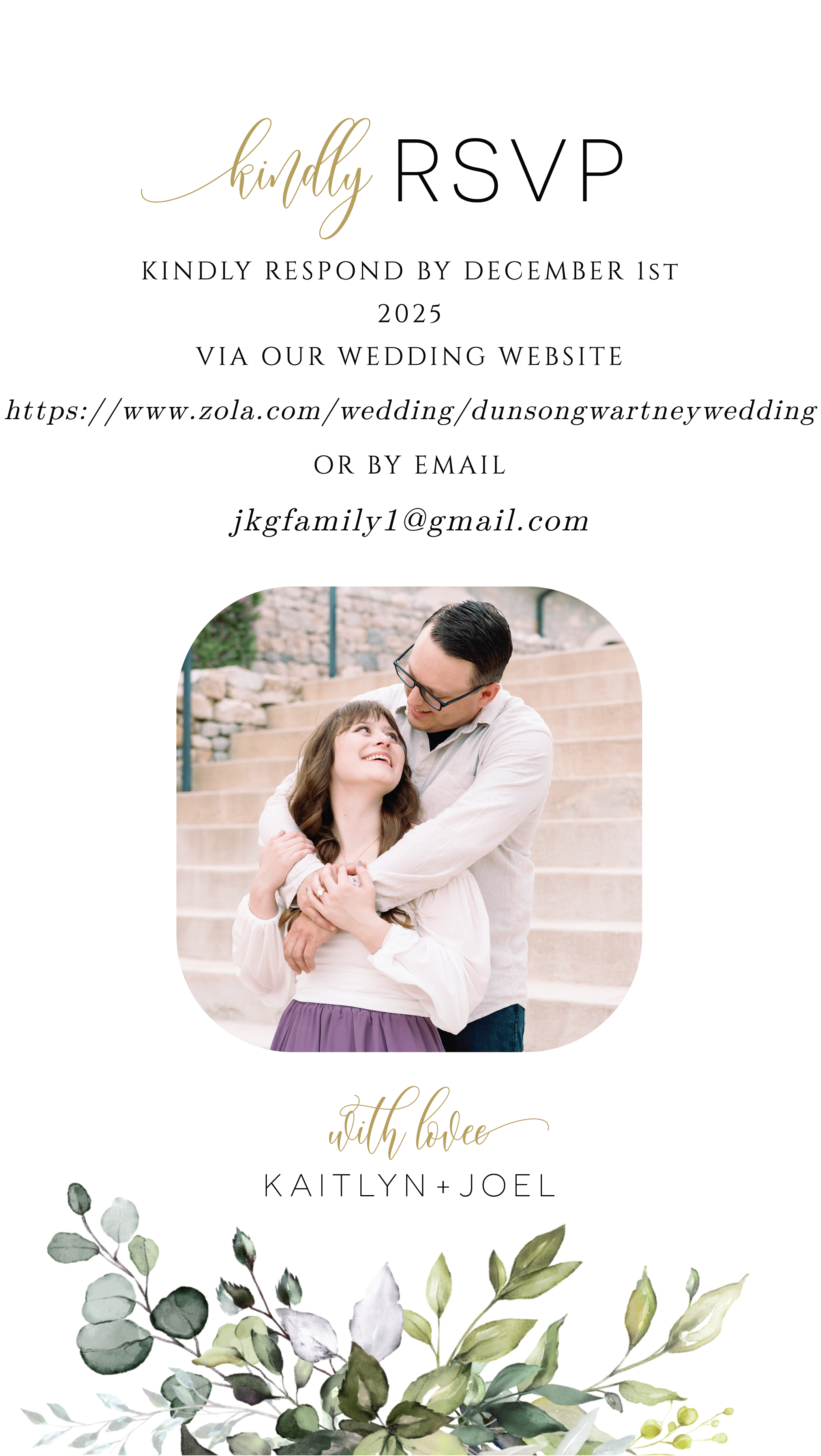 Page one of Kaitlyn and Joel wedding invitation